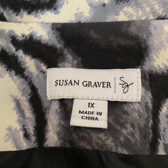 Susan Graver Jacket Women’s Size 1X Animal Print Black Gray Button Up NO BELT - Picture 7 of 9
